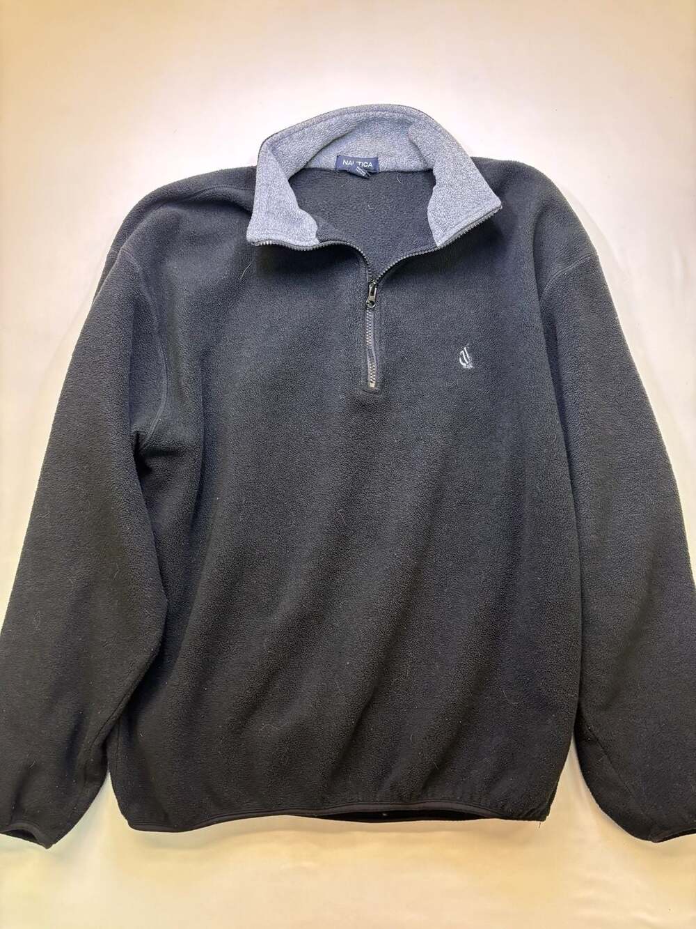Mens Nautica Logo Mock Neck 1/4 Zip Black Grey Fleece Pullover Sweatshirt L
